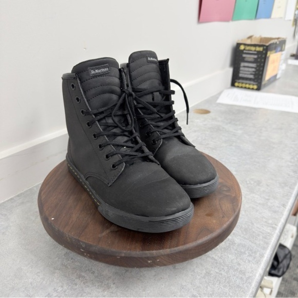 Dr. Martens Sheridans / Black High-Top Lace Sneakers with Yellow Stitching - Picture 15 of 16